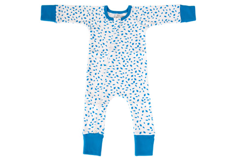 Organic Zip Romper - AUTUMN LEAVES BLUE
