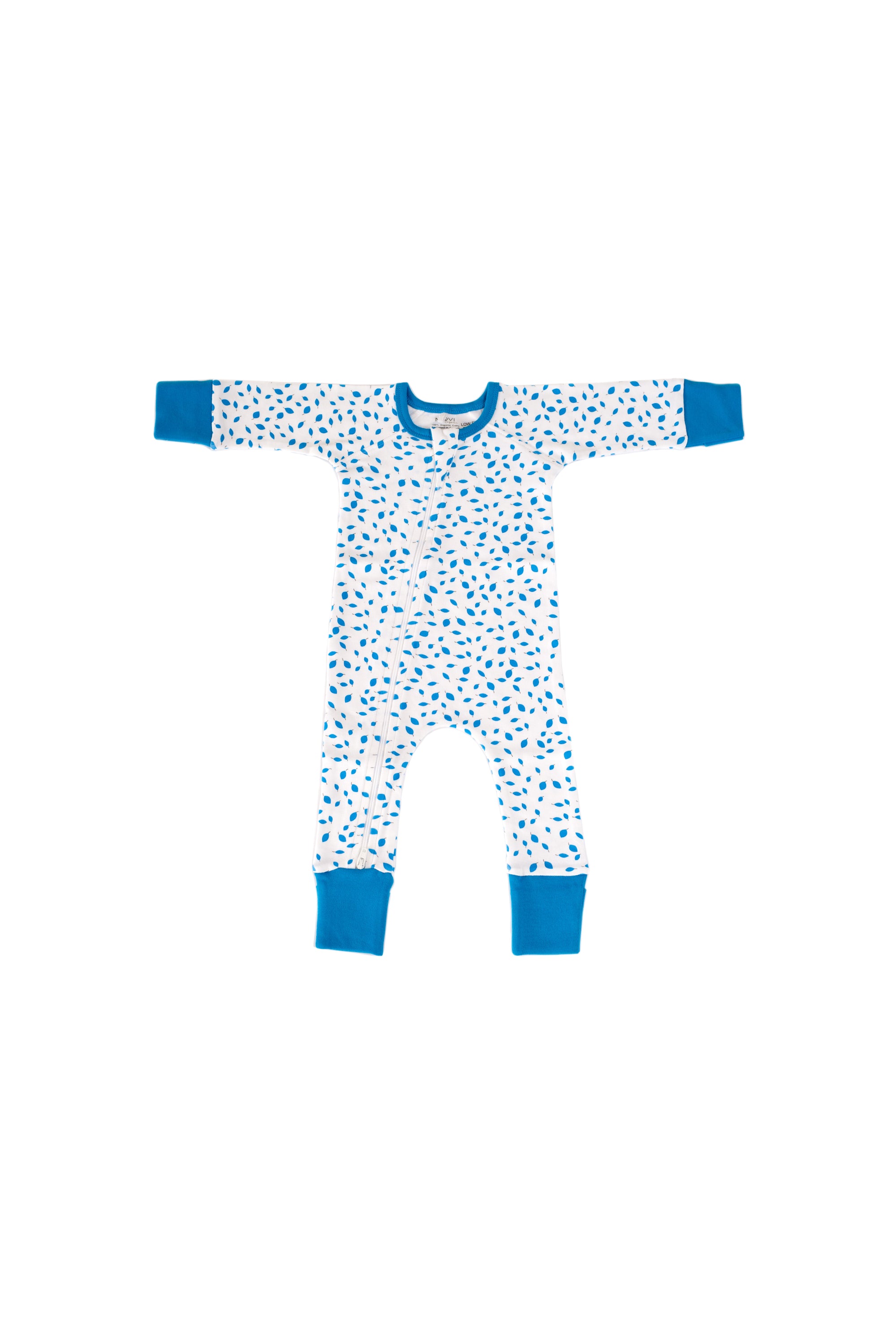 Organic Zip Romper - AUTUMN LEAVES BLUE