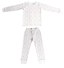Organic Cotton Kids Long John PJ Set - AUTUMN LEAVES GOLD