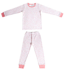 Organic Cotton Kids Long John PJ Set - AUTUMN LEAVES PINK