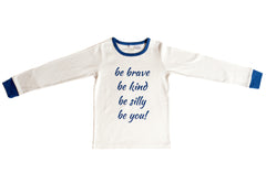 Organic Cotton Kids Long John PJ Set - BE BRAVE NAVY