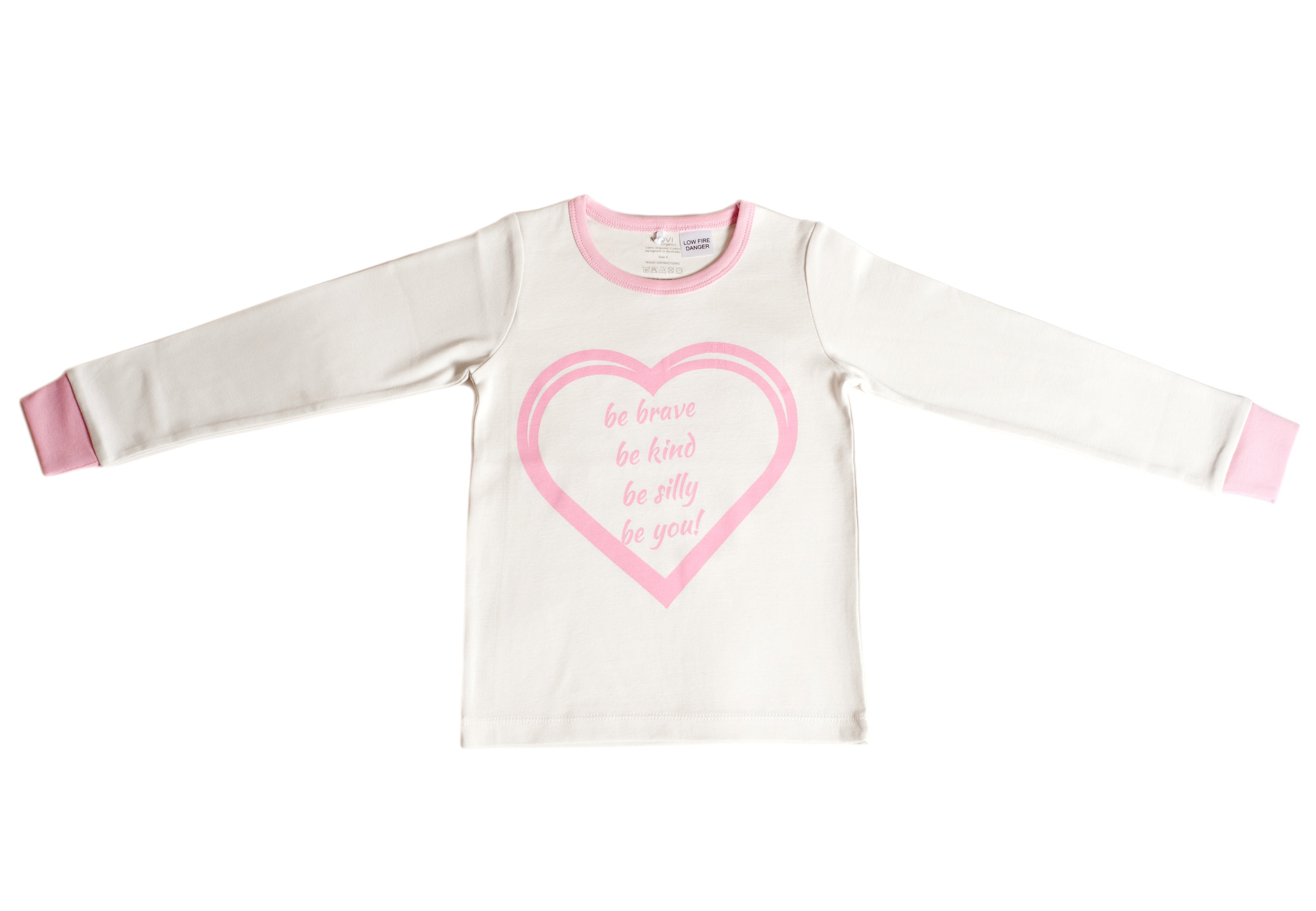 Organic Cotton Kids Long John PJ Set - BE BRAVE CANDYPINK