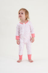 Organic Cotton Zip Romper - AUTUMN LEAVES PINK