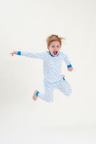 Organic Cotton Boys Long John PJ Set - AUTUMN LEAVES BLUE