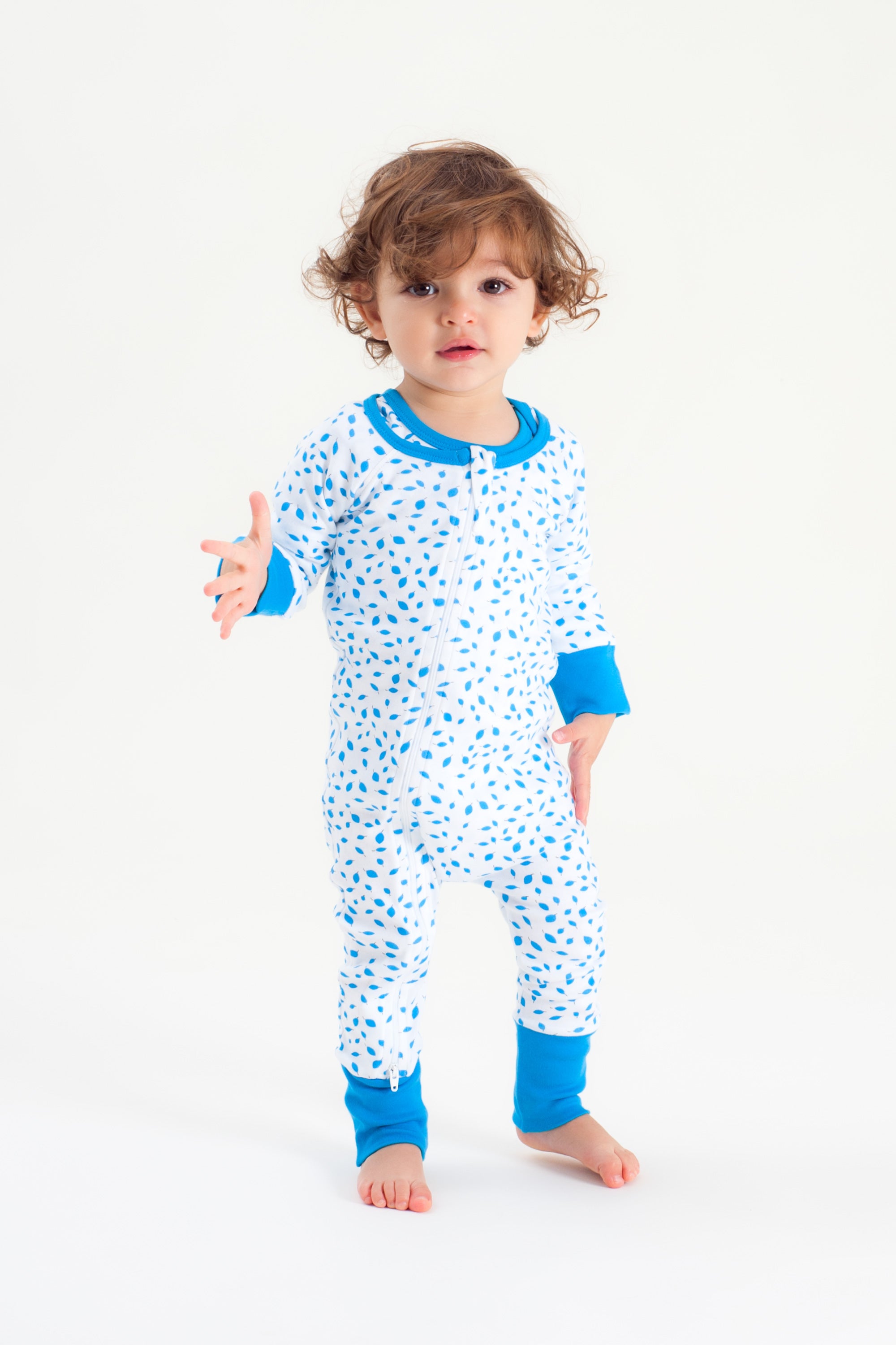 Organic Zip Romper - AUTUMN LEAVES BLUE