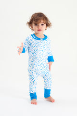 Organic Zip Romper - AUTUMN LEAVES BLUE
