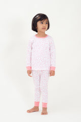 Organic Cotton Kids Long John PJ Set - AUTUMN LEAVES PINK
