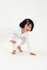 Organic Cotton Kids Long John PJ Set - AUTUMN LEAVES GOLD