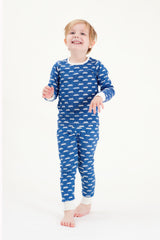 Organic Cotton Kids Long John PJ Set - SNOW MOUNTAIN NAVY