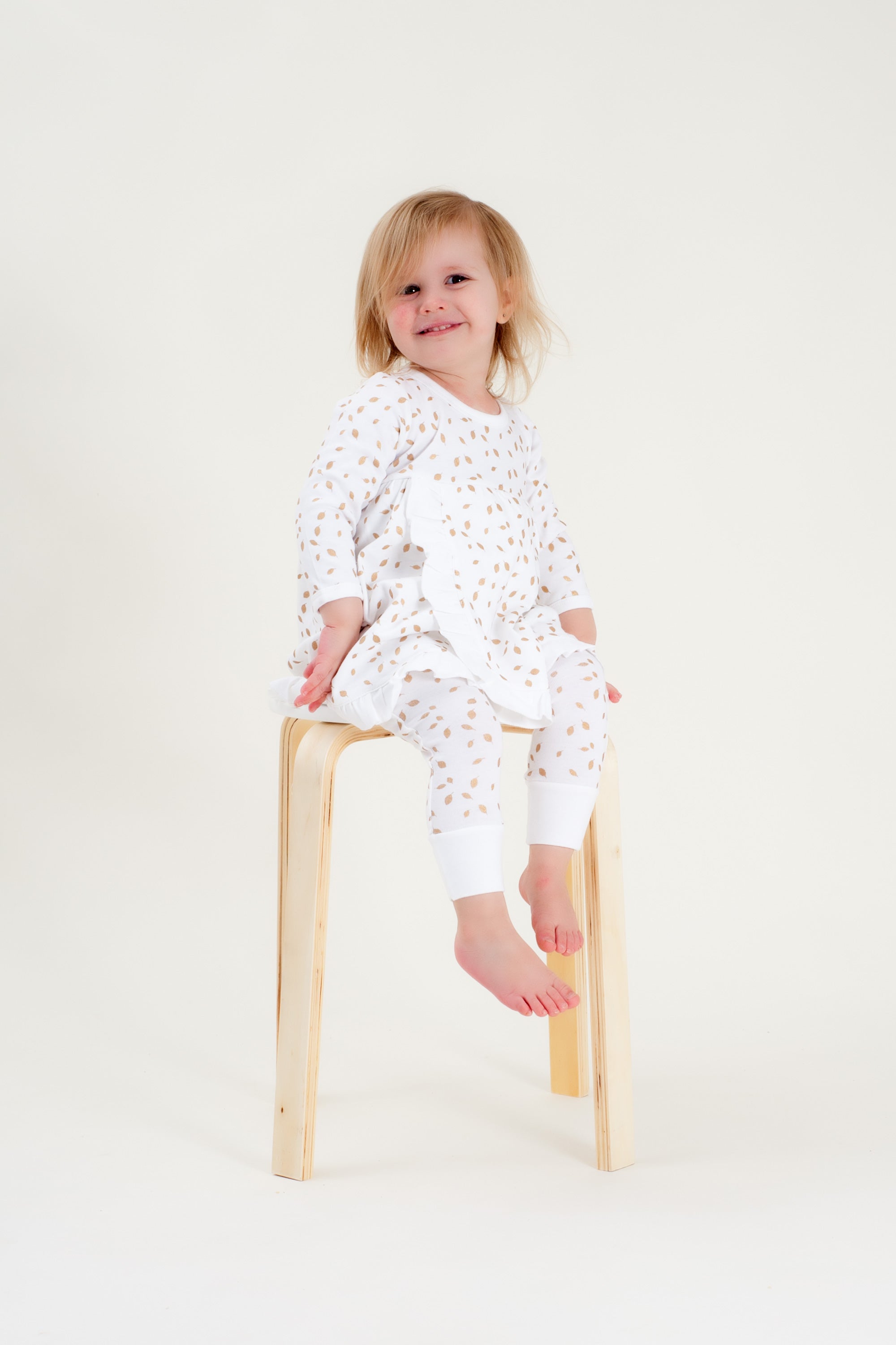 Organic Cotton Baby Girl Dress - AUTUMN LEAVES GOLD