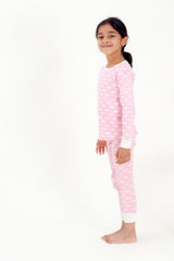 Organic Cotton Kids Long John PJ Set -  SNOW MOUNTAIN CANDYPINK