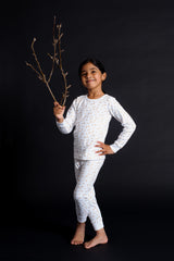 Organic Cotton Kids Long John PJ Set - AUTUMN LEAVES GOLD