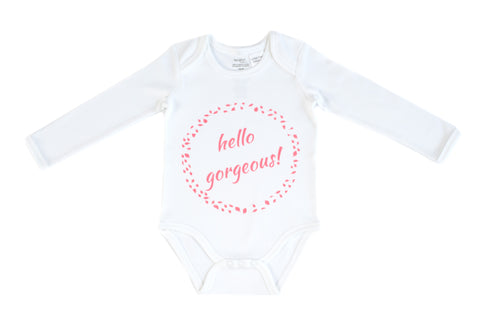 Organic Cotton Long Sleeve Bodysuit - HELLO GORGEOUS PINK