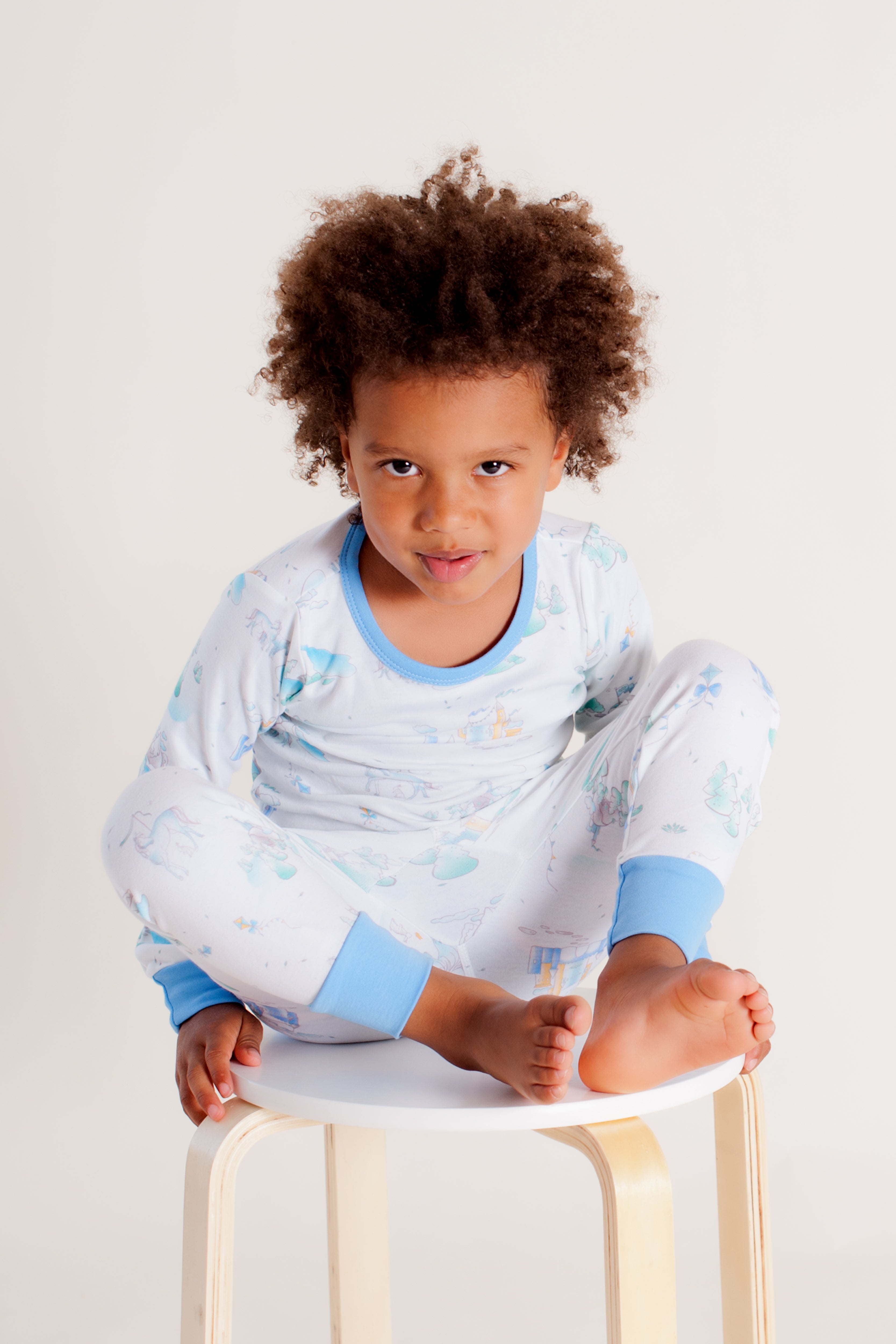 Organic Cotton Kids Long John PJ Set - Springtime Play