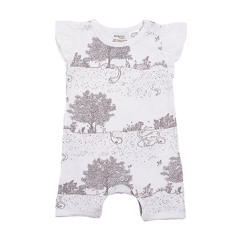 Organic Cotton Flutter Sleeve Summer Growsuit - Springtime Garden
