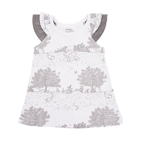 Organic Cotton Flutter Sleeve Dress - Springtime Garden