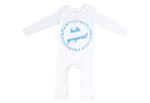 Organic Cotton Baby Growsuit - HELLO GORGEOUS BLUE