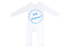 Organic Cotton Baby Growsuit - HELLO GORGEOUS BLUE