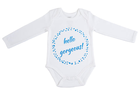 Organic Cotton Long Sleeve Bodysuit - HELLO GORGEOUS BLUE