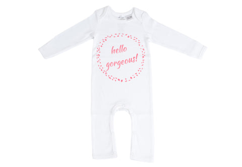 Organic Cotton Baby Growsuit - HELLO GORGEOUS PINK