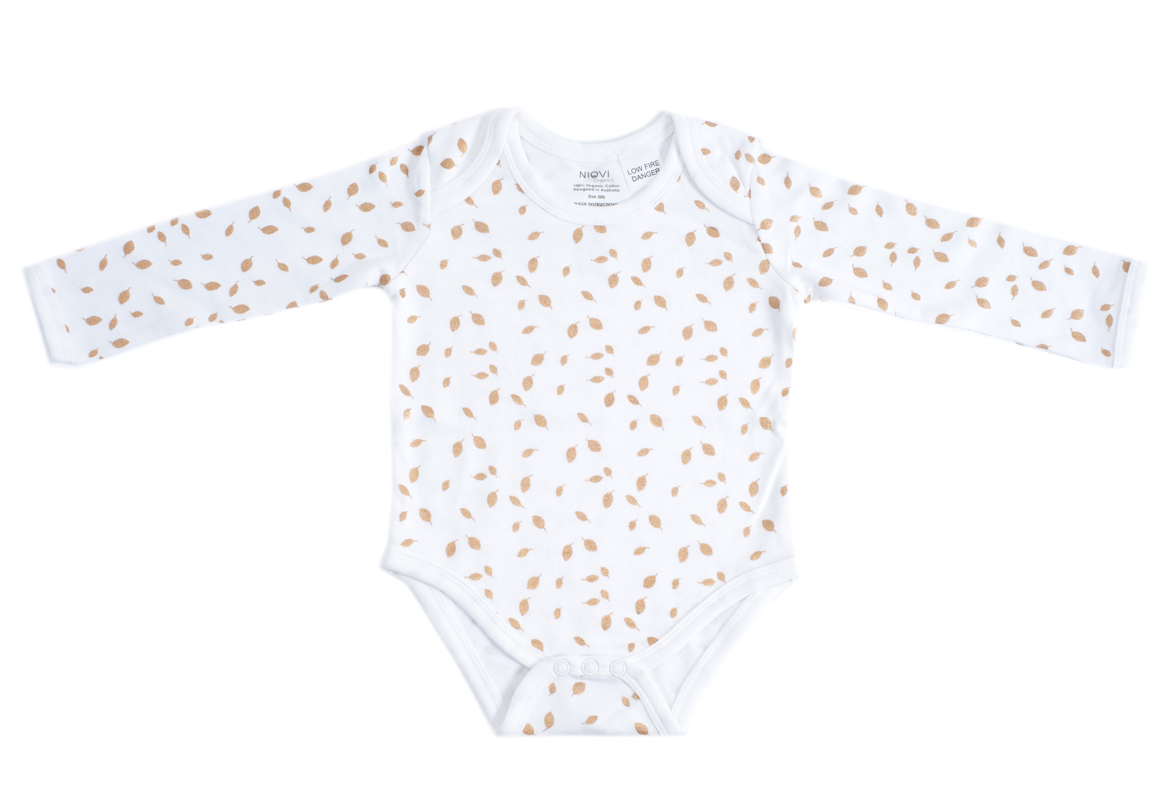 Organic Cotton Long Sleeve Bodysuit - AUTUMN LEAVES GOLD