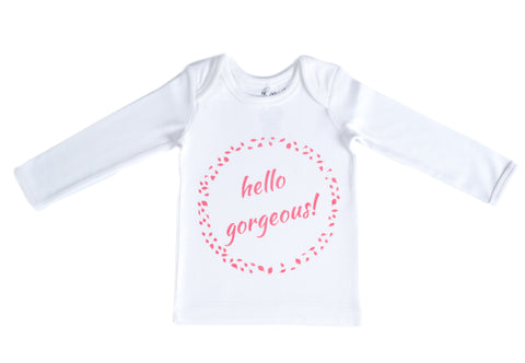 Organic Cotton Long Sleeve Baby T-Shirt - HELLO GORGEOUS PINK