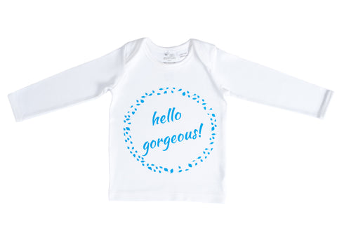 Organic Cotton Long Sleeve Baby T-Shirt - HELLO GORGEOUS BLUE