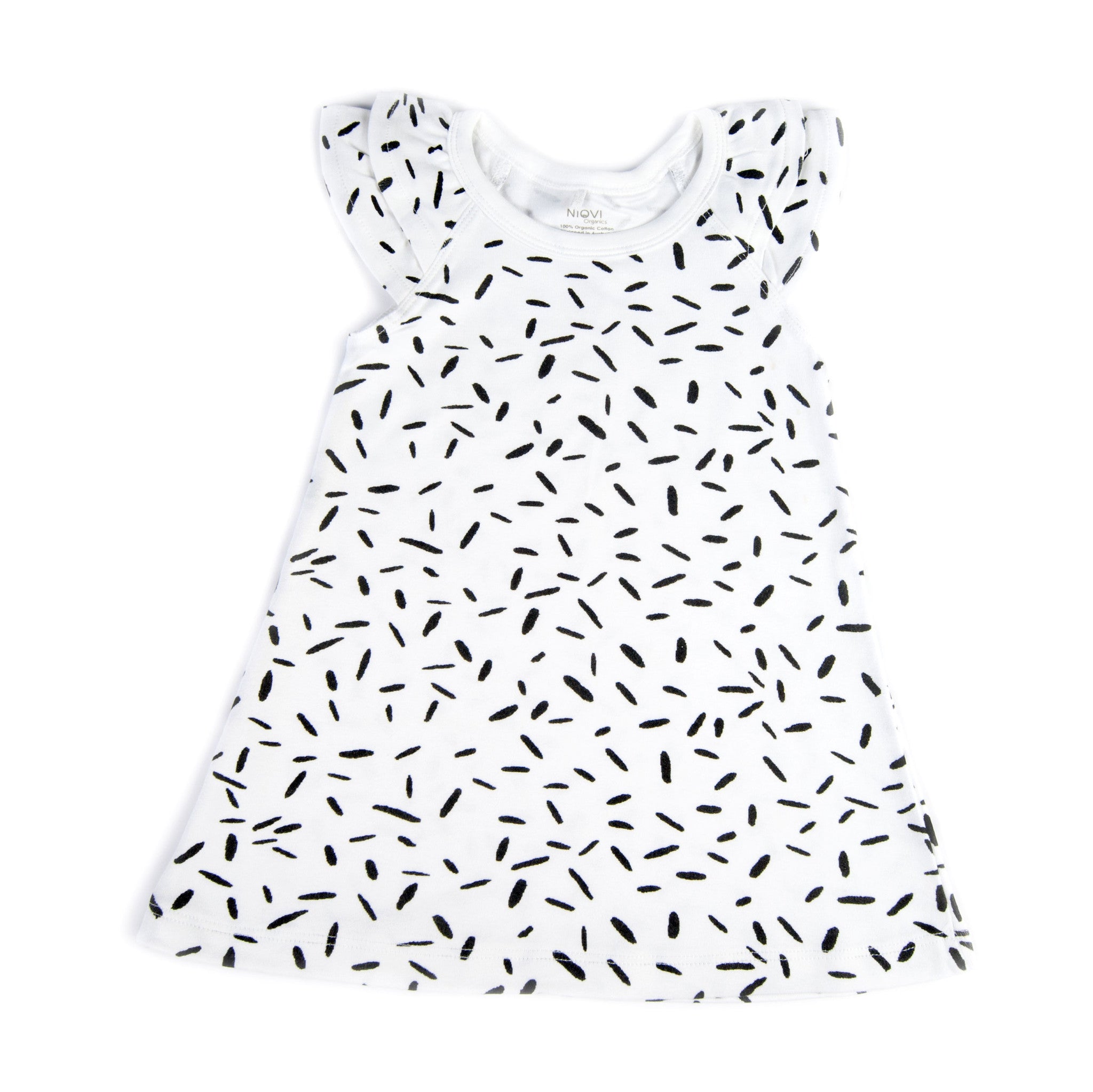 Organic Flutter Sleeve Dress - RIZ Monochrome