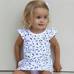 Organic Flutter Sleeve Dress - RIZ Monochrome